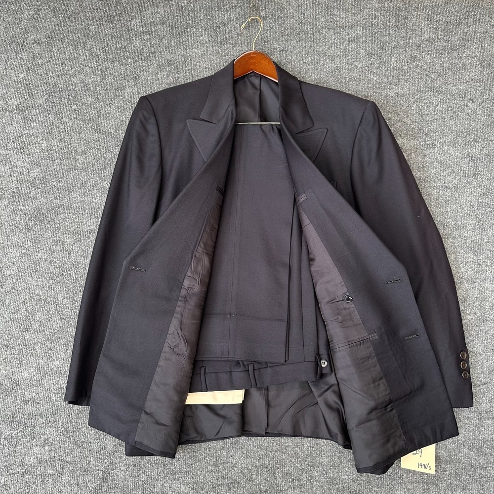 Vtg 90s Barneys New York 2-Piece Blazer & Pants Mens 40R/8 Black Double Breasted